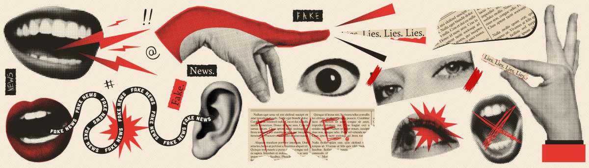 Collage around the theme of “fake news”.